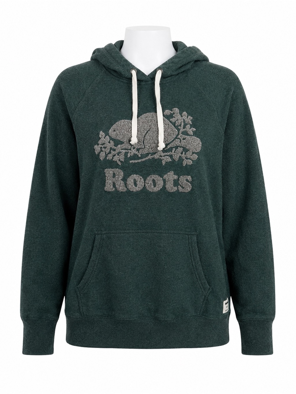 Size S Roots Women’s Salt & Pepper Beaver Logo Pullover Hoodie Green